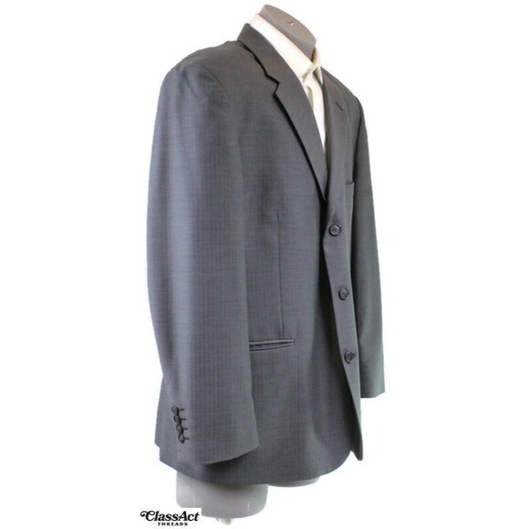 Stafford Mens Blazer Sport Coat Suit Jacket Gray Striped 3 Btn Wool 46R - Picture 1 of 7
